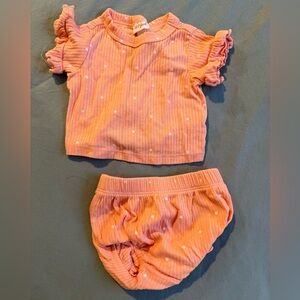 Cat & Jack Baby Newborn Girls Coral Pink Ribbed Dot Two-Piece Set NB
